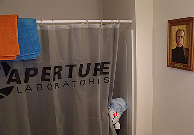 poopmcdildos:wheatleyofficial:whatthechell:Who’s there?[Turret Plush] [Shower Curtain] [Cave Johnson