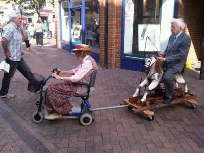 collegehumor:
“  Old Woman on Scooter Pulls Old Man on Toy Horse   Run, Shadowfax! Show us the meaning of haste!
”