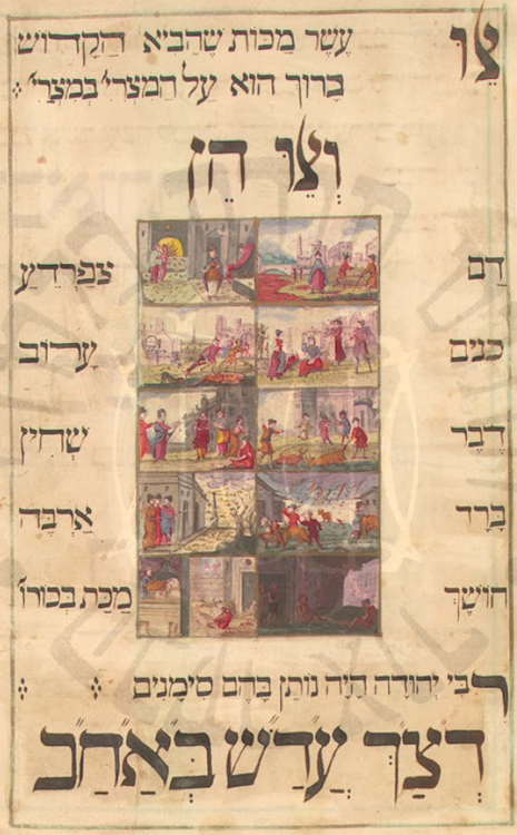 Illuminated Rabbinical Passover Hagaddah showing the Ten Plagues.