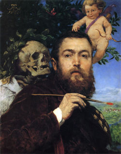 dientes-de-leche:  Hans Thoma, Self portrait with Love and Death 