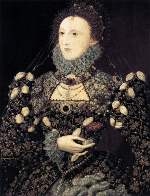 petticoatguru: HILLIARD, Nicholas (1547-1619) Portrait of Elizabeth I, Queen of England 1575-76 Oil 