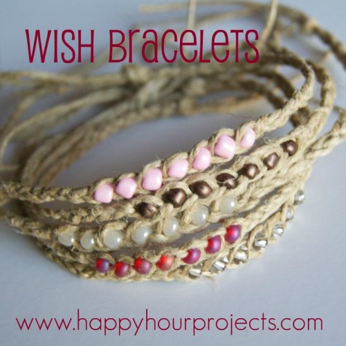 DIY Hemp Twine Wish Bracelet Tutorial from Happy Hour Projects here. From Happy Hour Projects:The id