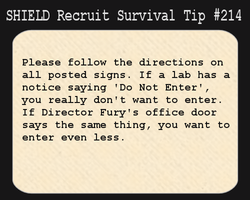 Survival Tips for S.H.I.E.L.D. Recruits Tumblr_m1wj2lF4Jk1rozv09o1_500