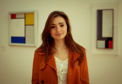 This is Julia at the Grenoble Museum in France with some signature Piet Mondrian&rsquo;s in the back