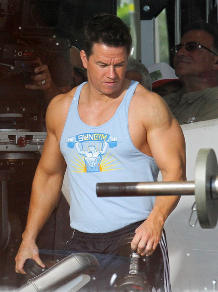 jocksrule:  A buffed up Mark Wahlberg on set in the streets of Miami filming his up coming film due for release in 2013: “Pain And Gain”, also starring Ed Harris.  