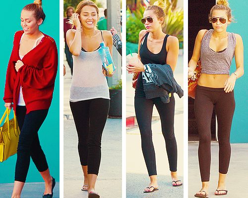 skinnyiswinning:   Miley Cyrus going to/leaving pilates class.  Pretty much the reason