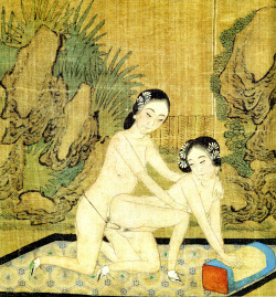 tyrabanksonabudget:  sinousine: Chinese erotic art depicting two women and a strap on. 