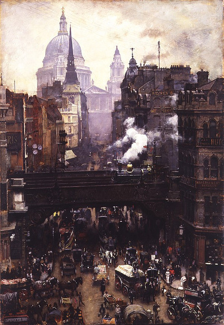 vcrfl:  William Logsdail: St. Paul’s and Ludgate Hill, 1884–87. Exhibited at the Royal Academy 1887. It was later in the collection of King Umberto I of Italy, who reputedly purchased it in 1897 for the Villa Reale, Monza, near Milan. In 1997 it was