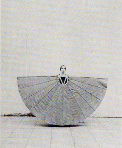 workman:  seawaters: Mechanischer Körperfächer (body fan 2) by Rebecca Horn “The fan suits my body— i carry it and i balance it on my shoulders so that head and shoulders constitute the central axis of the two semi-circles— starting position—  the