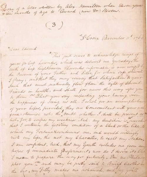 foundingfatherfest: publius-report: fyeahrevolutionarieschildhoods: Letter written by Alexander Hami