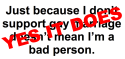 streetlighttraffic:  I disagree with this. Yes, I believe in it, but I don’t think someones beliefs make them a bad person. There could be a guy/girl you like a lot, you love everything about them, and then you find out they don’t believe in gay marriage.