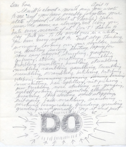 artspotting:Sol LeWitt (link to the whole) letter to Eva Hesse