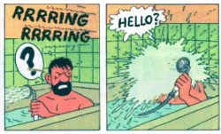 orelpuppington:  i LAUGH EVERY TIME I SEE THIS FUCKING PICTURE ring ring HELLO??? captain haddock asks, shoving the shower head against his face as water shoots out of it. HELLO?? 