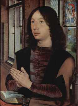 phassa:  Memling, Hans - Portrait of Maarten Van Nieuvenhove  costui lo conosco, vive ancora in quel naso che inavvertito mi si è attendato in mezzo al volto e nell'occhio deliquescente, non del tutto chiaro né del tutto fosco