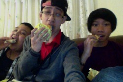 steezyfluency:  Angelo, Me, and cousin from london, ian  The fuck bro, when you eat a mcchicken you eat it like ANGELO. Not rub it all over your braces tryna think its sexy. Cuz it&rsquo;s not. 