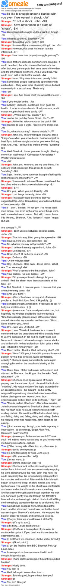 limegreensushi:  Talking to a stranger First line is from BBC Sherlock Pick Up Lines.