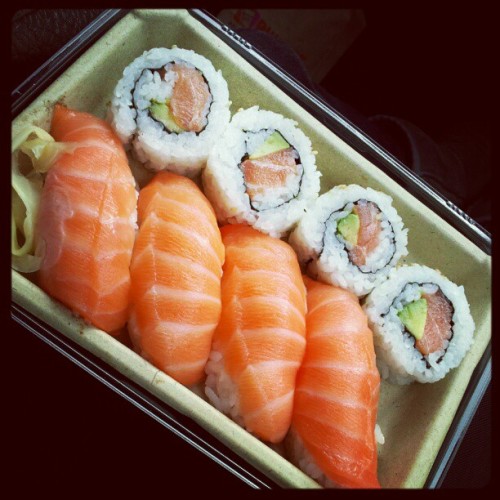alicewhyy:  ป.49 salmon sushi…whole foods smh #food #sushi (Taken with instagram)  Thats expensive for some sushi! ahahah