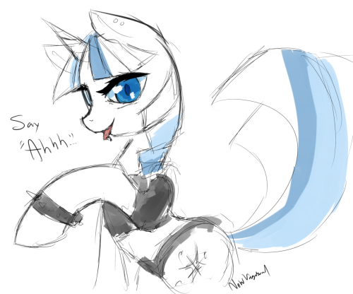 newvagabond:  I lied. Because I discovered that if I sketch crazily with a tiny brush it’s a lot easier for me. >.> Another Grenade Twilight. I decided she works at a tattoo parlor doing piercings on people ponies.  OK, THAT’S IT, I’M