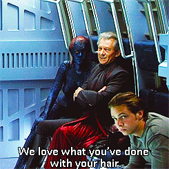icoulduseinsouciantmaybe:  notean:  Magneto and Mystique = sassy popular girls   #Look at the pure sassiness Ian McKellen is exuding 