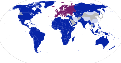 A map of countries that were at one point European colonies (in blue)