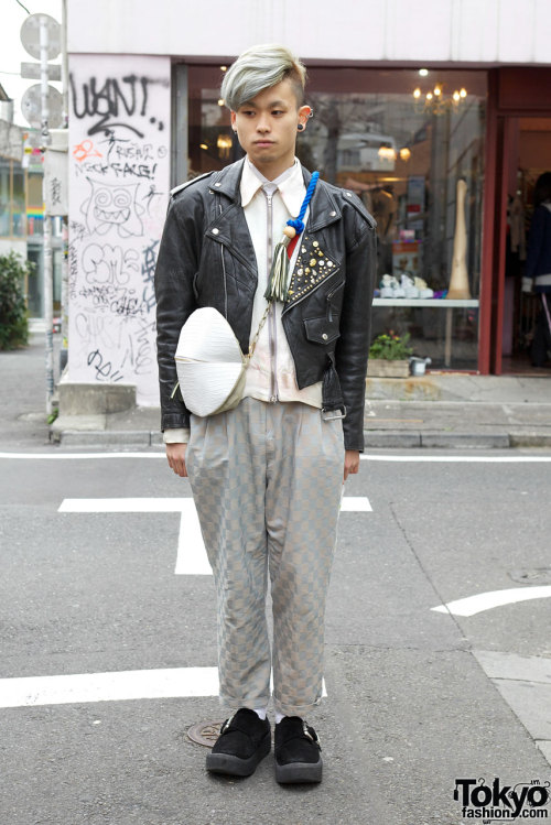 21-year-old student in Harajuku w/ leather jacket & Tokyo Bopper.