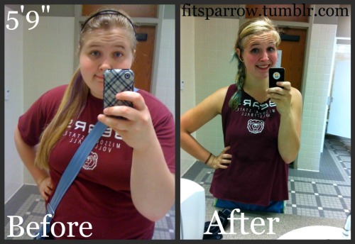 abetterbrenna:  fitsparrow:  I recut this shirt into a racerback shirt this past week, and realized that I’d taken a picture two and a half years ago when I first started working out wearing the exact same shirt. Thought it might be fun to show what