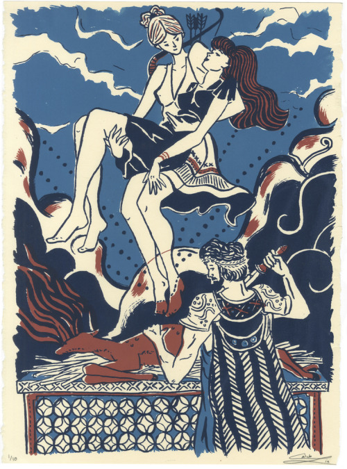 caleblukelinillustration:Artemis, Iphigenia, and Agamemnon3 Layer Screenprint on 15x11 Stongehenge