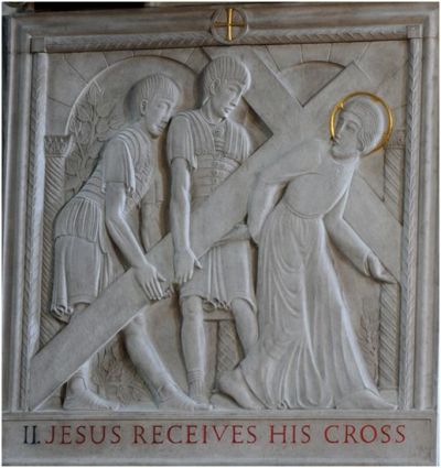 one of the fourteen Stations of the Cross (Eric Gill, 1914-1918, Westminster Cathedral)