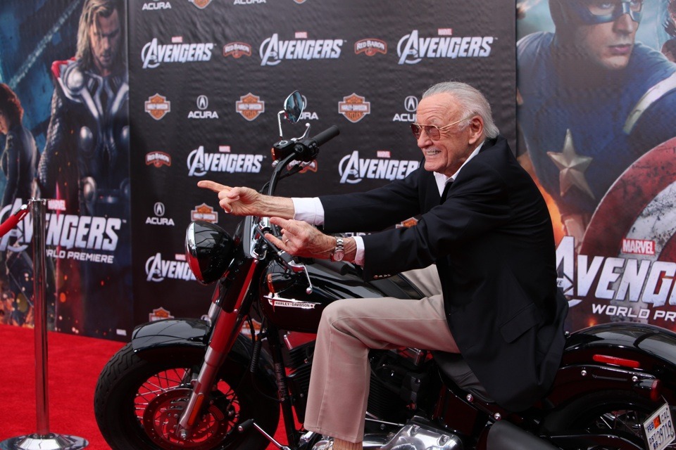 brain-food:   Stan Lee on a Harley-Davidson at the red carpet world premiere of Marvel’s