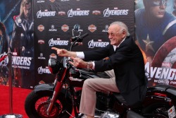 Brain-Food:   Stan Lee On A Harley-Davidson At The Red Carpet World Premiere Of Marvel’s