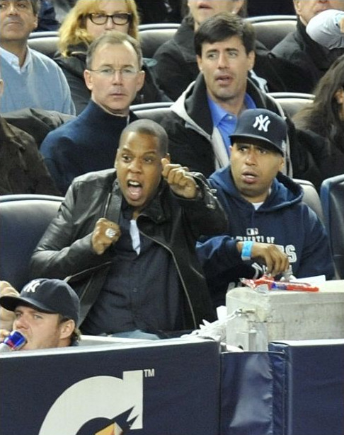 aintnojigga: “Catch me at the X with OG at a Yankee game, shit, I made the Yankee hat more famous than a Yankee can… You should know I bleed Blue, but I ain’t a Crip, though; but I got a gang of niggas walking with my clique though…”   Jay-Z