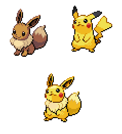 I suppose it doesn’t look too derpy for my first try? haha   edit:here’s pikachu eevee v2! I used different sprites, and it looks SO much better. 