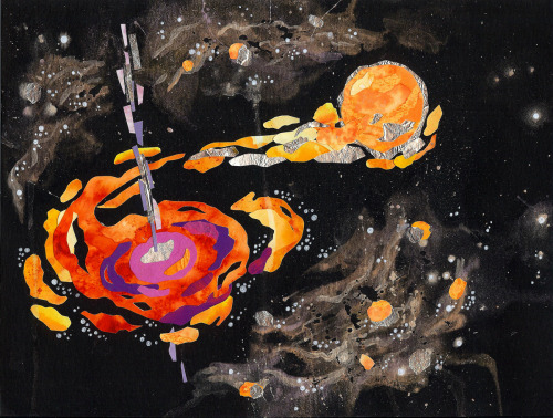 pondweed:  I’m an Illustration student, as we were set a collage/montage project with the option of “The Universe” as a theme.  One of my classmates (who you can see here!) made some beautiful textured, pastel galaxies and nebulae, and I took inspiration