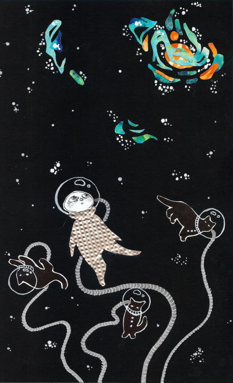 pondweed:  I’m an Illustration student, as we were set a collage/montage project with the option of “The Universe” as a theme.  One of my classmates (who you can see here!) made some beautiful textured, pastel galaxies and nebulae, and I took inspiration