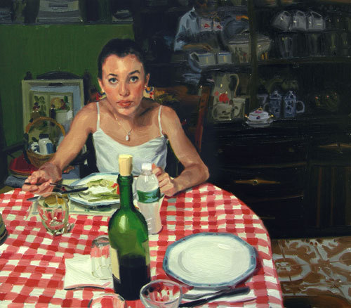 Michael De Brito, Young girl at table, olio su tela