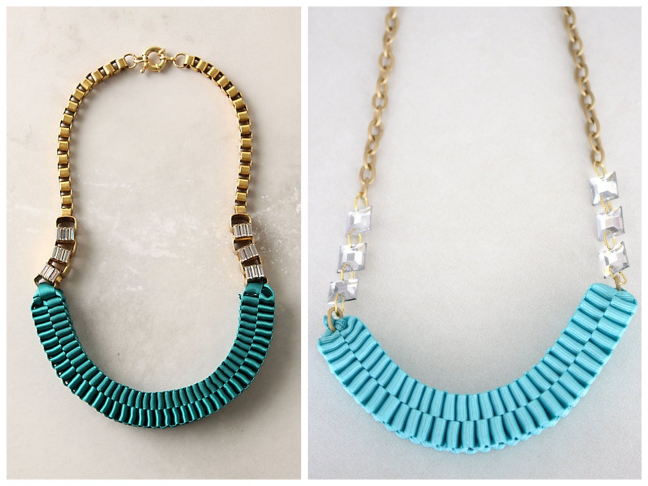 truebluemeandyou:
“ DIY Knockoff Anthropologie Accordion Strands Necklace. Photo Left: $278 Accordion Strands Necklace here. Photo Right: DIY by Yellow Blackbird. This necklace only costs a few dollars because it’s made out of grosgrain ribbon...