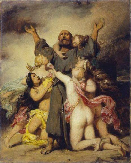 mrkiki: Paul DelarocheThe Temptation of S.Anthony. 1832Millboard 20 x 16 cm.