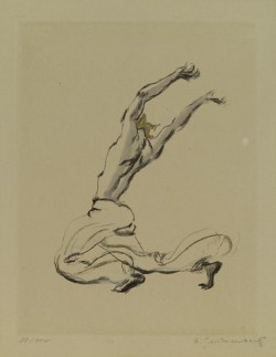 Arthur Grunenberg. Etching of Nijinsky in Schéhérazade.