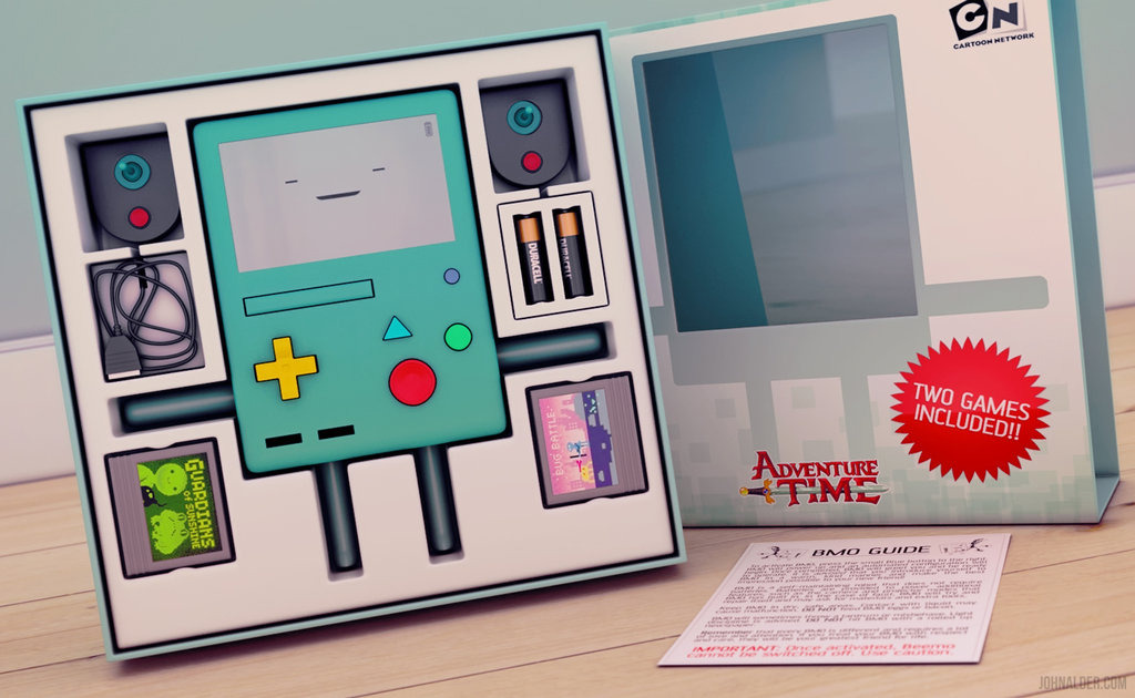 gameandgraphics:  Packaging for Beemo, the videogame console from Adventure Time.