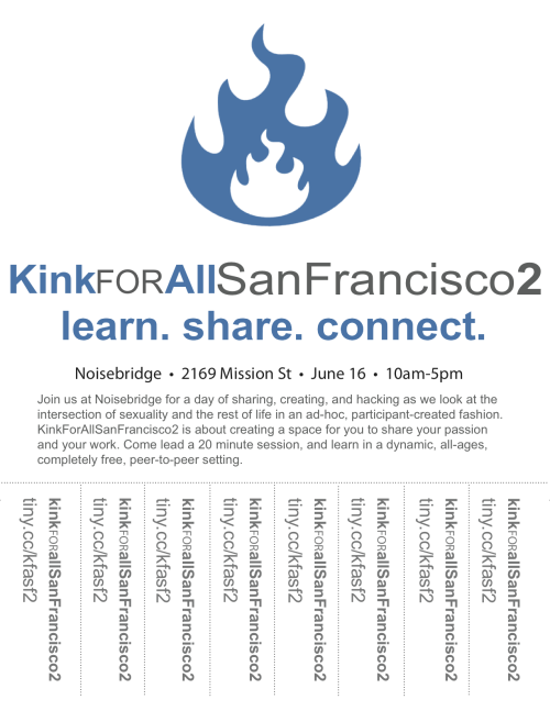 In a mere two months, on June 16, the Noisebridge Hackerspace in San Francisco’s Mission district will be hosting KinkForAll San Francisco 2 (KFASF2), the tenth event of its kind, empowering everyone with an interest in challenging the status quo...