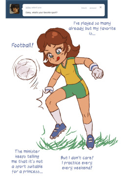 askprincessdaisy:  Besides, Peach used to call me every weekend over her palace for us to play Tennis together. If my minister tells me Football isn’t suitable for ladies, he should see Peach when she gets pissed with a tennis racquet in hand! 