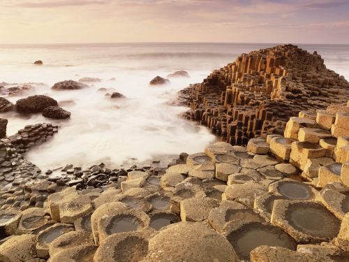 The Giant&rsquo;s Causeway in Northern Ireland.     The mostly hexagonal basalt column