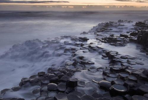 The Giant&rsquo;s Causeway in Northern Ireland.     The mostly hexagonal basalt column