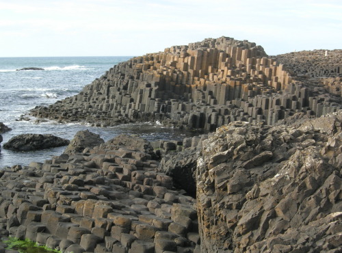 The Giant&rsquo;s Causeway in Northern Ireland.     The mostly hexagonal basalt columns were formed 