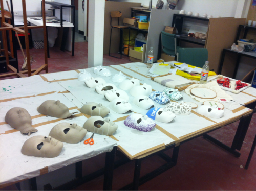 My Studio Space, With Nearly Everything I'm Currently Working On Visible (some More Masks In Kilns).
