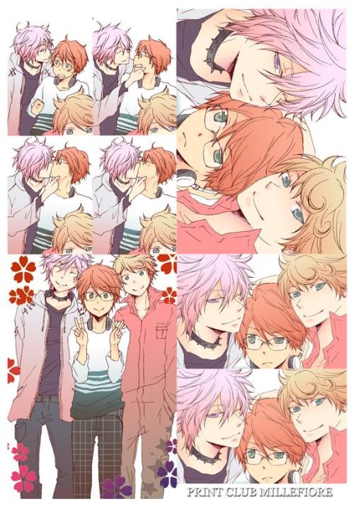 ohmylanna:  Byakuran x Shoichi + Spanner. Cute snapshots! 