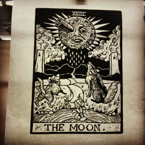 moon. linocut, freshly printed on japanese rice paper, 5.5&quot; by 4&quot;