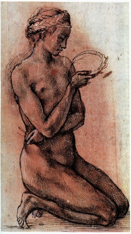 cavetocanvas:Michelangelo, Kneeling Nude Girl, c. 1500