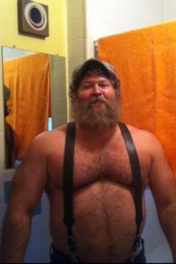 bearsinsuspenders:  Holy internet. That’s a great chest, beard, suspender combo!  