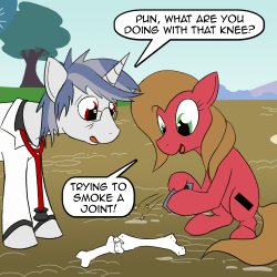 askpun:  I’ve got to light this myself, because stallions don’t like knee-dy mares! Doctor X-ray didn’t know what to make of it though, but you can see more of him and his eclectic companions over at Ask Creepy Ponies! Lineart by LoCeri Background